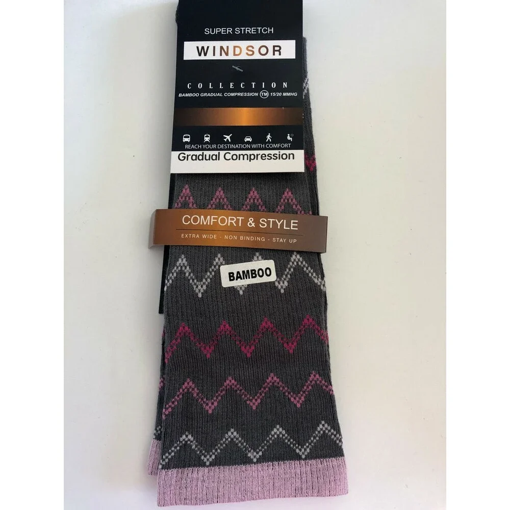 Windsor Gradual Compression Ladies Socks L 10-13 Castle Rock Gray 15/20 MMHG 20